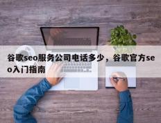 谷歌seo服务公司电话多少，谷歌官方seo入门指南