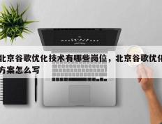 北京谷歌优化技术有哪些岗位，北京谷歌优化方案怎么写