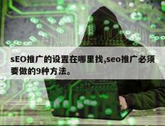 sEO推广的设置在哪里找,seo推广必须要做的9种方法。