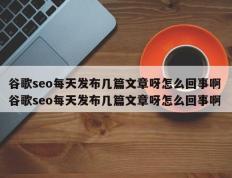 谷歌seo每天发布几篇文章呀怎么回事啊 谷歌seo每天发布几篇文章呀怎么回事啊